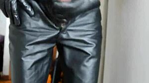 Guy Jerks Off Vigorously in Tight Leather Pants