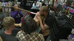 Petite Blonde Toyed Hard in Public Bondage Scene