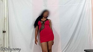 I Got Big Tits Model Posing In Sexy Red Dress