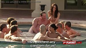 joe and kristen dive into pool fun while teasing other couples for hot foreplay