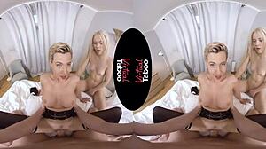 blonde babe takes monster cock in her shaved pussy