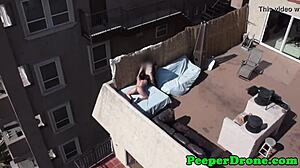 rooftop adventure filmed by drone with spying views