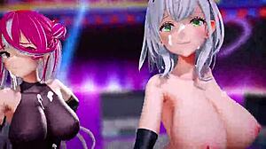 Hololive houshou marine and shirokane noel in pink cat mmd animation