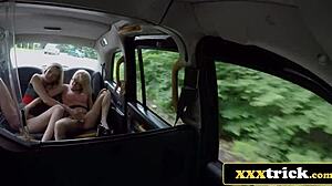 Horny UK sluts surprise London cab driver with intense double rimjob action
