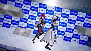 Hololive houshou marine and shirokane noel in pink cat mmd animation