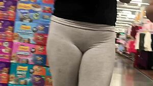 a beautiful woman in the supermarket showing off her cameltoe, known as misscameltoe