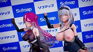 Hololive houshou marine and shirokane noel in pink cat mmd animation