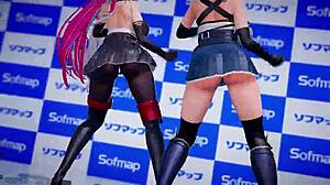 Hololive houshou marine and shirokane noel in pink cat mmd animation