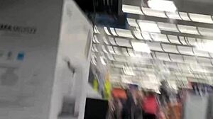 a beautiful woman in the supermarket showing off her cameltoe, known as misscameltoe