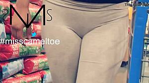 a beautiful woman in the supermarket showing off her cameltoe, known as misscameltoe
