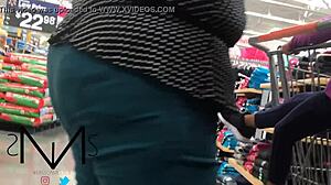 a beautiful woman in the supermarket showing off her cameltoe, known as misscameltoe