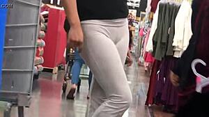 a beautiful woman in the supermarket showing off her cameltoe, known as misscameltoe