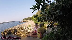 Teen Teacher Sucks Cock on Public Croatian Beach - Risky Move Near People - MissCreamy