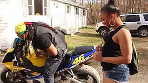 After Fast Motorcycle Ride, Layla Perez Swallows Don Whoe's Dick On Front Yard! Super Hot Sloppy BJ!