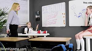 Duas enteadas se juntam à milf peituda para uma ação de ménage a três quente