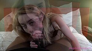 Heather gives sexy interracial blowjob and handjob