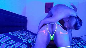 after neon party, i warm up with deepthroat dildo blowjob while friend spanks my hard ass