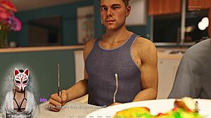 Hey, in this game, the busty milf gets corrupted with big tits on display