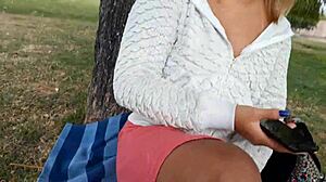 blonde shows tits pussy outdoor 😍