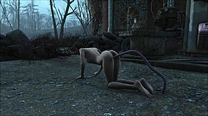 Frumusețea brunetă încurcată în haosul de tentacule din Fallout 4.