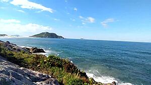 White Girl With Big Breasts Enjoys Outdoor Adventure on Rocks
