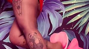 Teasing in pantyhose and latex dress with big tits and feet