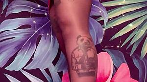 Teasing in pantyhose and latex dress with big tits and feet