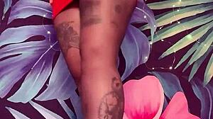 Teasing in pantyhose and latex dress with big tits and feet