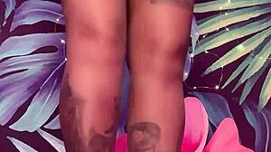 Teasing in pantyhose and latex dress with big tits and feet