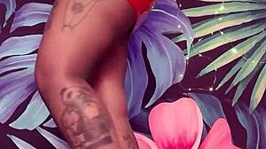 Teasing in pantyhose and latex dress with big tits and feet