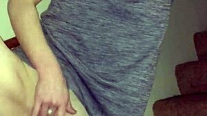 wife rubbing her shaved pussy on the stairs 😍