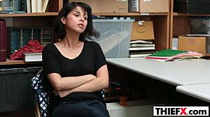 penelope reed, the teen thief, gets punished with blowjob in the garage office.