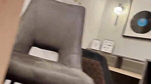 this girl gives a sloppy blowjob and handjob in a furniture store, so risky in public