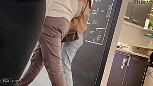 this girl gives a sloppy blowjob and handjob in a furniture store, so risky in public