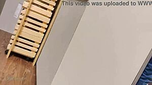 this girl gives a sloppy blowjob and handjob in a furniture store, so risky in public