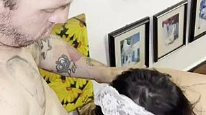 Small Cumshot While Drinking Milk From Milf!