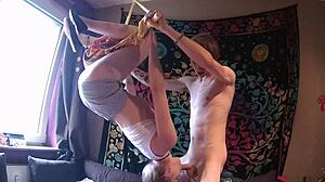 Sexy Bulma has oral pleasure while she is hanging on the air