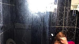 Friend's aunt fucked in bathroom.