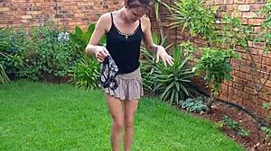 Wow! Skinny Girl Pissing and Twerking Tiny Ass in Garden!