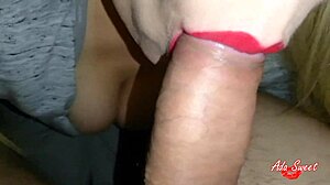 teen gives perfect blowjob and deepthroat, playing with cum all over her big tits!