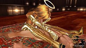Animated angel in high boots gives bootjob and blowjob