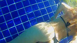 three panties in my pussy and fuck black dildo in public pool