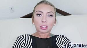 clothed slut masturbates big cock gets facial 😈