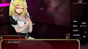 Blonde teen gives oral in anime style.