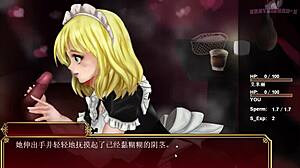 Blonde teen gives oral in anime style.