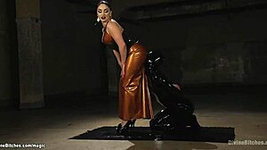 Busty Femdom Pegging Man In Suspension