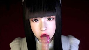 Cute maid blows small dick in wild hentai 3D.