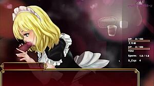 Blonde teen gives oral in anime style.