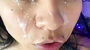 Latina gives christmas blowjob leading to facial