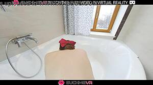 Naughty Angie Elif Performs Deepthroat and Hard Doggystyle Fucking in Bathroom VR